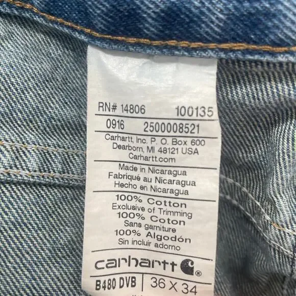 B16 Carhartt Jeans Mens 36x34 Workwear Jeremy Allen White Style Bear Americana - Picture 5 of 5